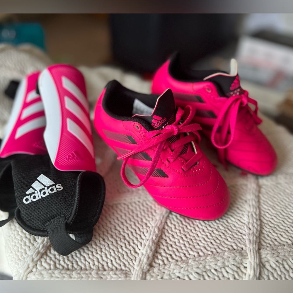 Hot Pink Adidas Cleats w/ Matching Shin Guards- Toddler Size 10